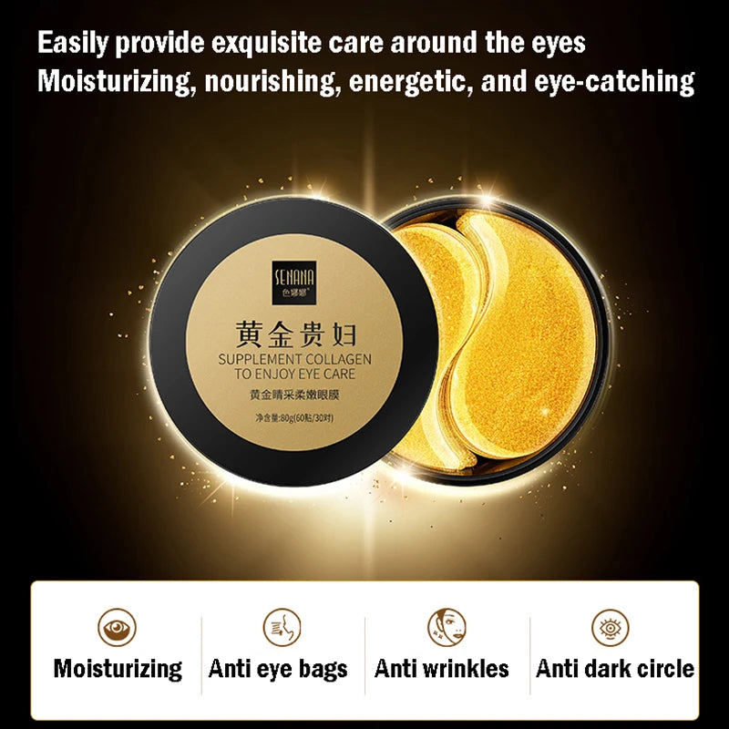 24K Gold Collagen Eye Masks – Dark Circles & Bags, 60 Patches Eye Mask Patches Peaceful Pleasures Health and Wellness