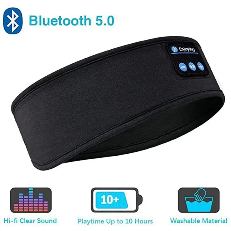 Removable Music Sleep Eye Mask Bluetooth Headband for Sports Yoga Running Wireless Headphones Elastic Gym Absorb Sweat Headband Peaceful Pleasures Health and Wellness black