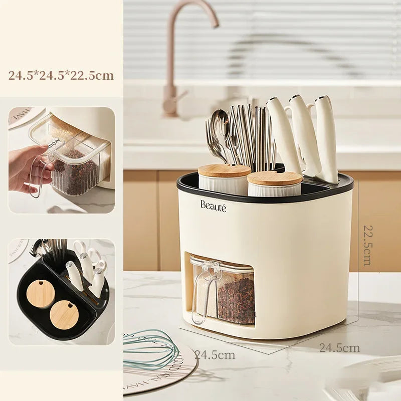 Storage Holders Cute Small Kitchen Organizer Chopstick Box Spice Bottle Storage Holder Large Capacity Rotating Knife Holder Peaceful Pleasures Health and Wellness Storage bucket