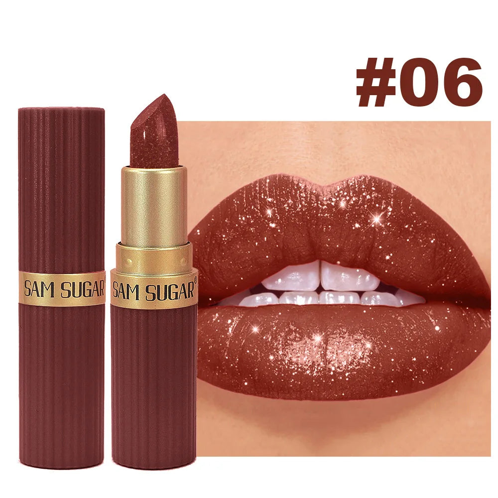 Pearlescent Sparkling Lipstick – Waterproof Lip Gloss, 6 Shades