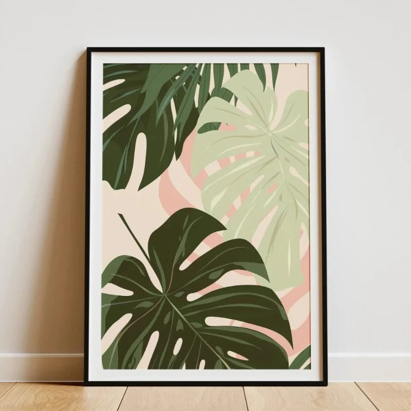 Minimalist Bamboo Tropical Leaf Botanical Canvas Wall Art Print