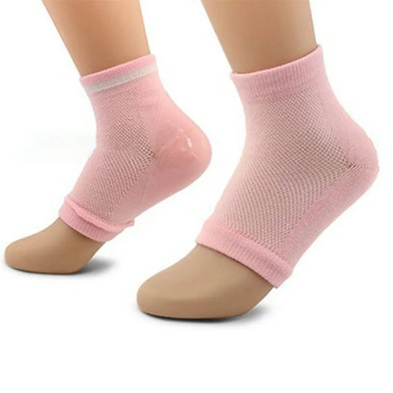 Moisturizing heel socks 1 pairs of gel lined toe less hydrotherapy socks can heal and treat dry and cracked heels during sleep Peaceful Pleasures Health and Wellness pink