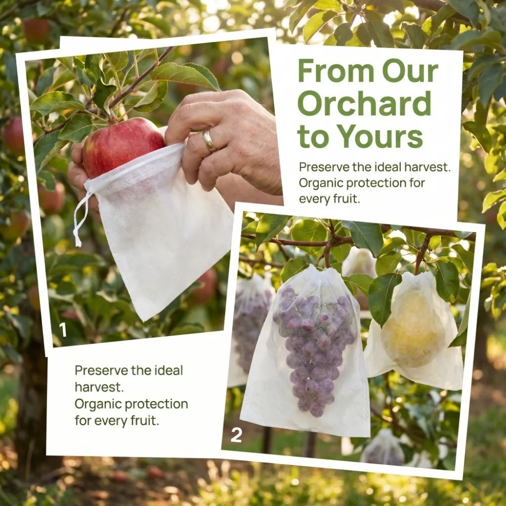 100-Pack Breathable Fruit Protection Bags with Drawstring