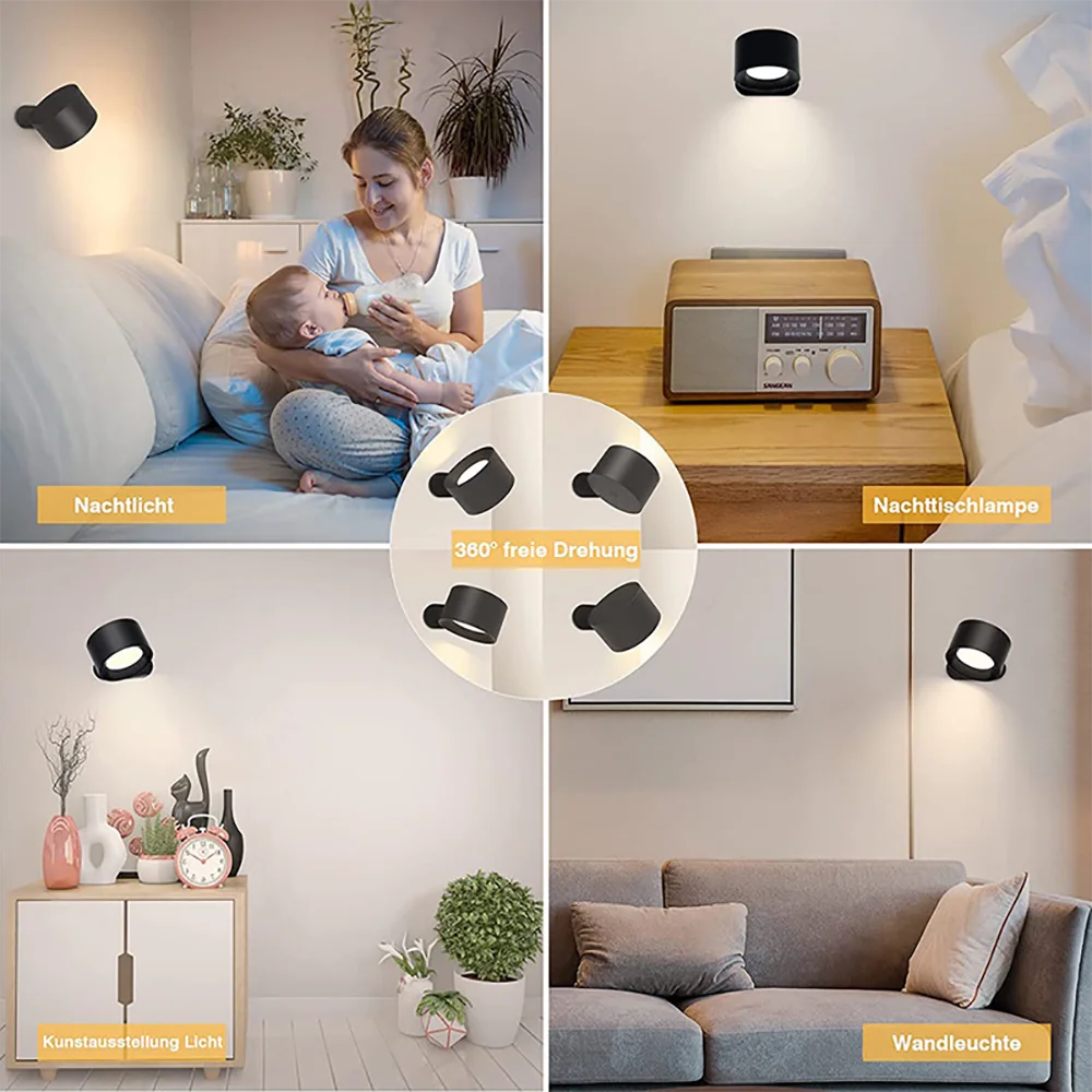 Led Wall Lamp Touch Remote Control IR 360 Rotatable USB Recharge Wireless Portable Night Light For Bedside Bedroom Reading Lamp Peaceful Pleasures Health and Wellness