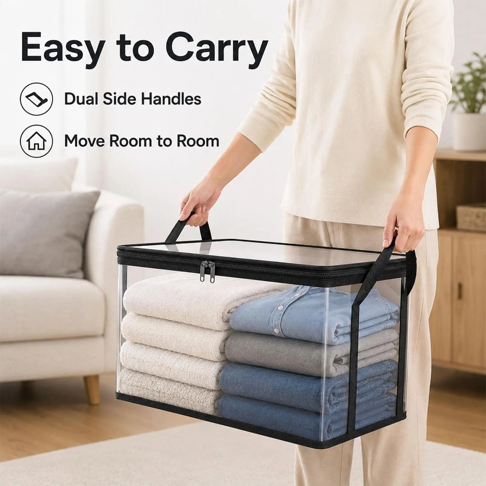Heavy Duty Storage Bags with Handles Foldable Packing Tote for Travel Moving Clothes, Home Dorm Camping Nursery, Blankets Toys Peaceful Pleasures Health and Wellness