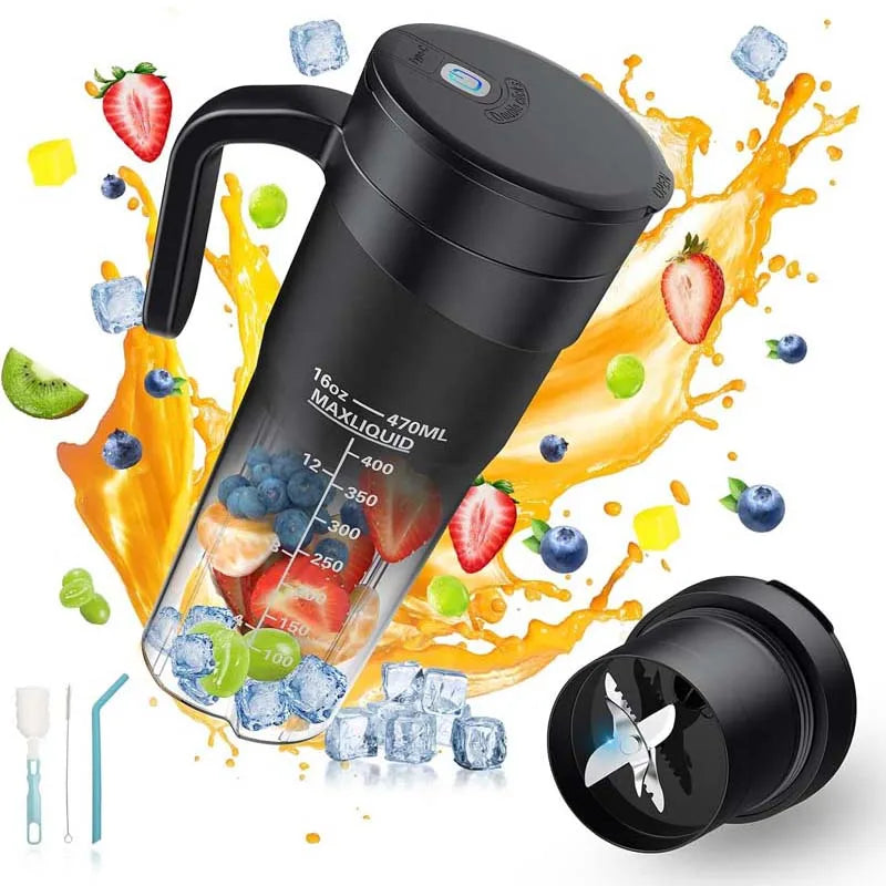 Portable Blender Cup Bottle USB Rechargeable 460ml 6 Blades Fruit Mixer Mini Hand Juicer Blender Smoothie With Straw Peaceful Pleasures Health and Wellness