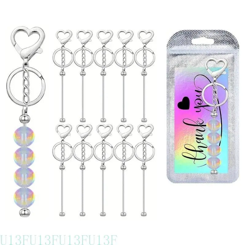 10-Pack Silver Heart Beadable Keychains | DIY Christening Gift