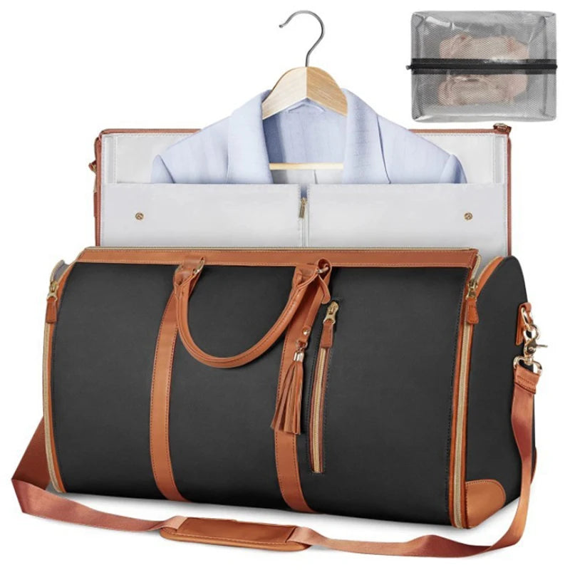 Extra Large Luggage Travel Bag Waterproof Leather Handheld Folding Luggage Outdoor Fitness Bag Multi Functional Storage Bag Peaceful Pleasures Health and Wellness black