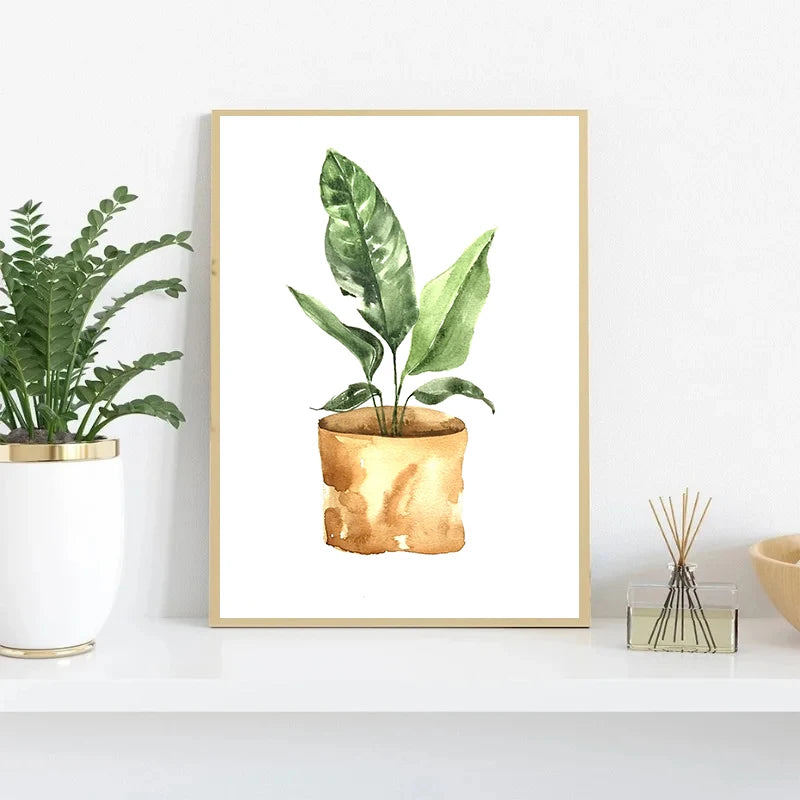 Plant Potted Watercolor Poster Family Garden Houseplant Botanical Canvas Printing Wall Art Picture for Living Room Home Decor Peaceful Pleasures Health and Wellness