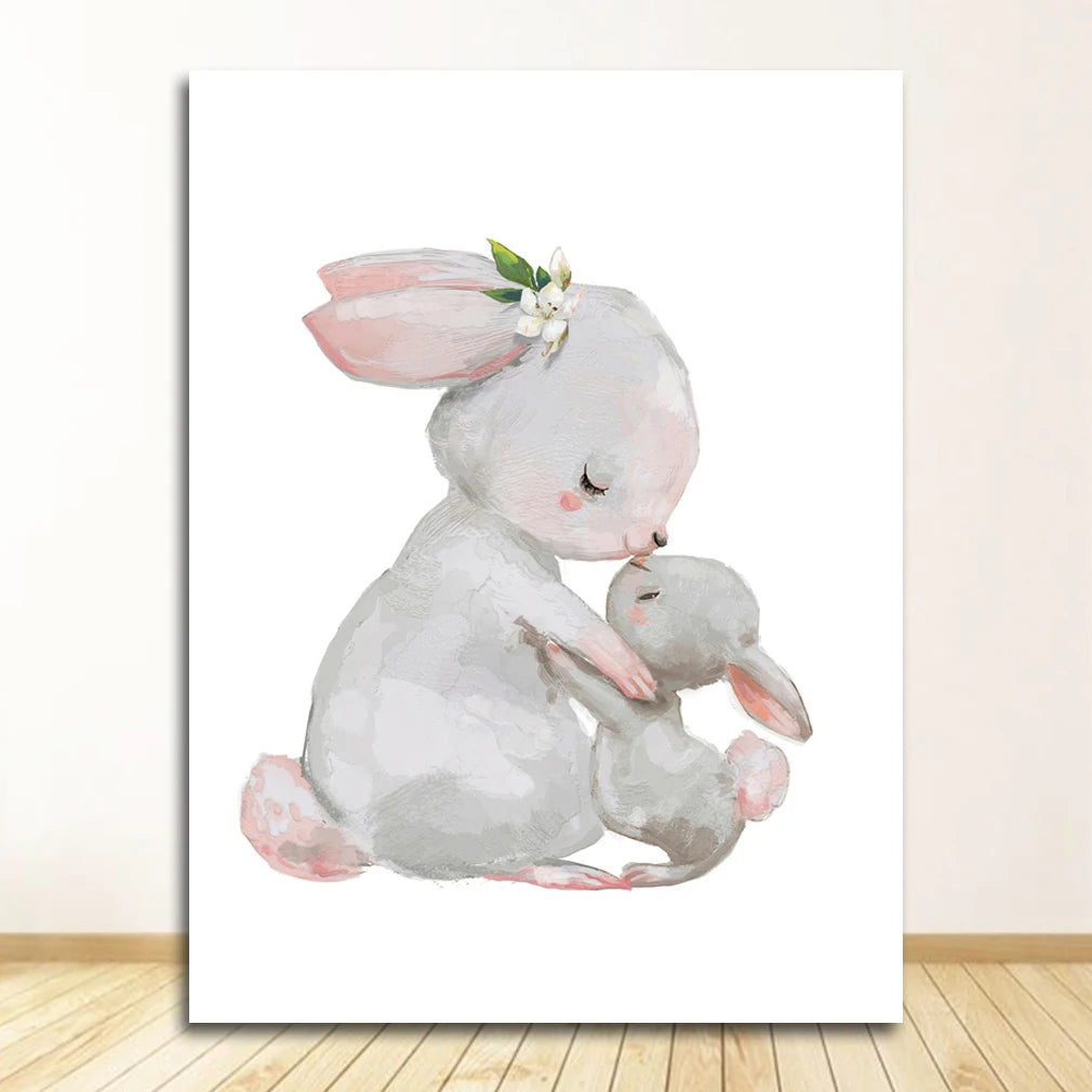 Pink Bunny Nursery Canvas Wall Art | Girls Baby Room Decor