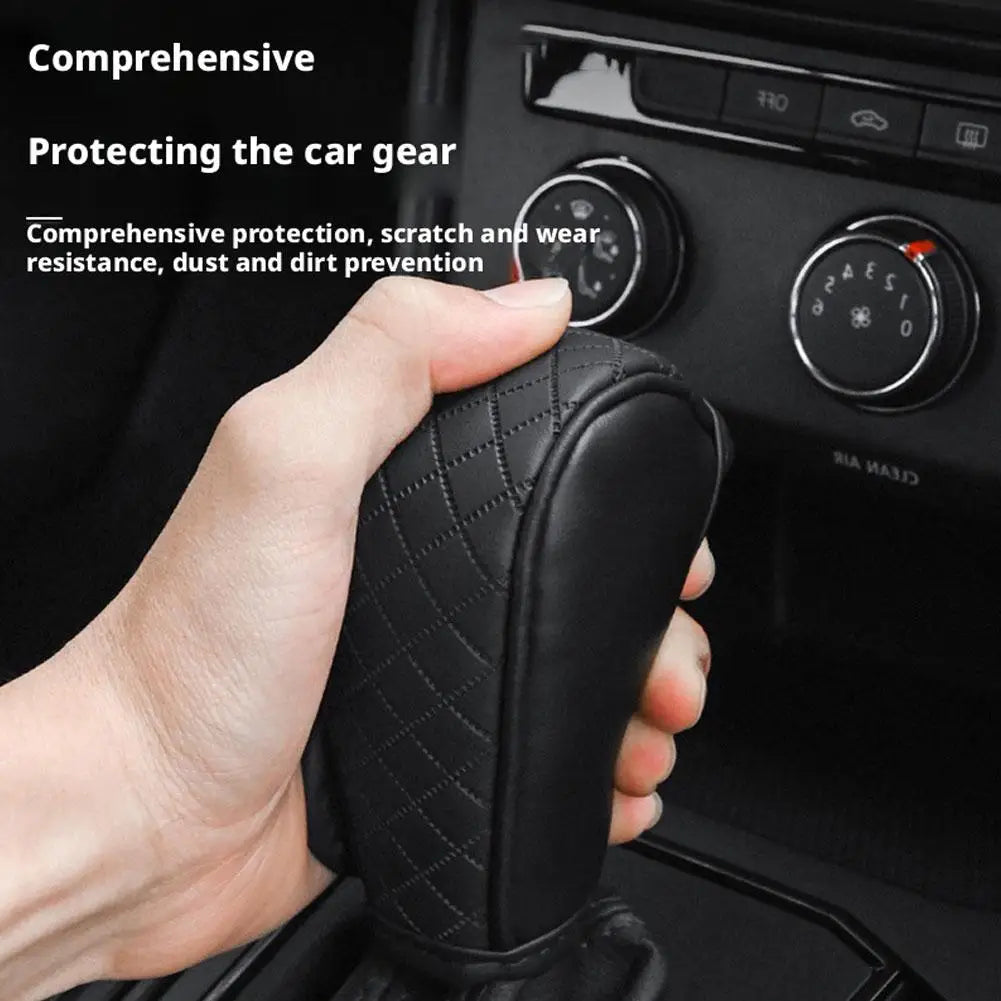 Car Gear Shift Cover Universal Bovine Leather Breathable Carbon Fiber Pattern Auto Gear Knob Cover Car Interior Accessory Peaceful Pleasures Health and Wellness