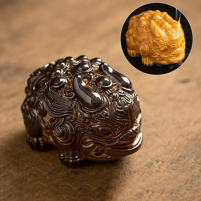 Color-changing Mini Wealure-attracting PI Xiu Tea Pet Can Be Raised with High-quality Kung Fu Tea Accessories Tabletop Ornaments Peaceful Pleasures Health and Wellness Dark Brown