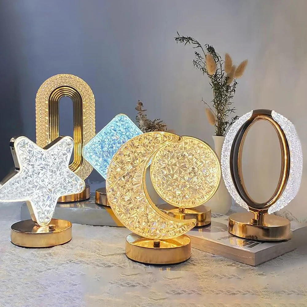 Bedroom Crystal Touch Dimming Night Light Girls Room Home Decor Aesthetics USB Bedside LED Ambient Table 3D Moon Lamp Peaceful Pleasures Health and Wellness