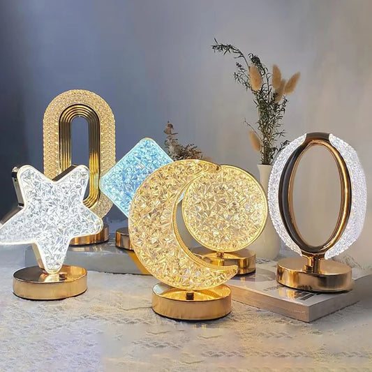 Bedroom Crystal Touch Dimming Night Light Girls Room Home Decor Aesthetics USB Bedside LED Ambient Table 3D Moon Lamp Peaceful Pleasures Health and Wellness