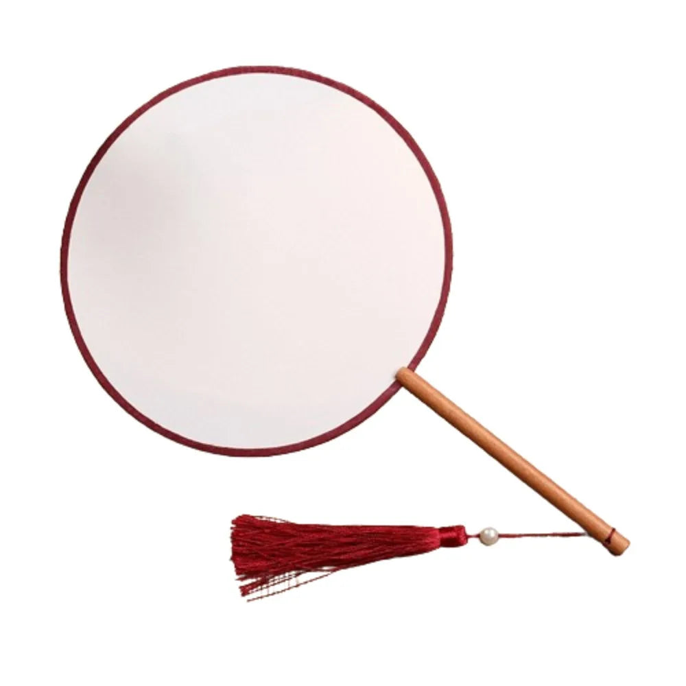 Blank Round Hand Fan – Vintage Wooden Silk DIY Art Fan with Tassel