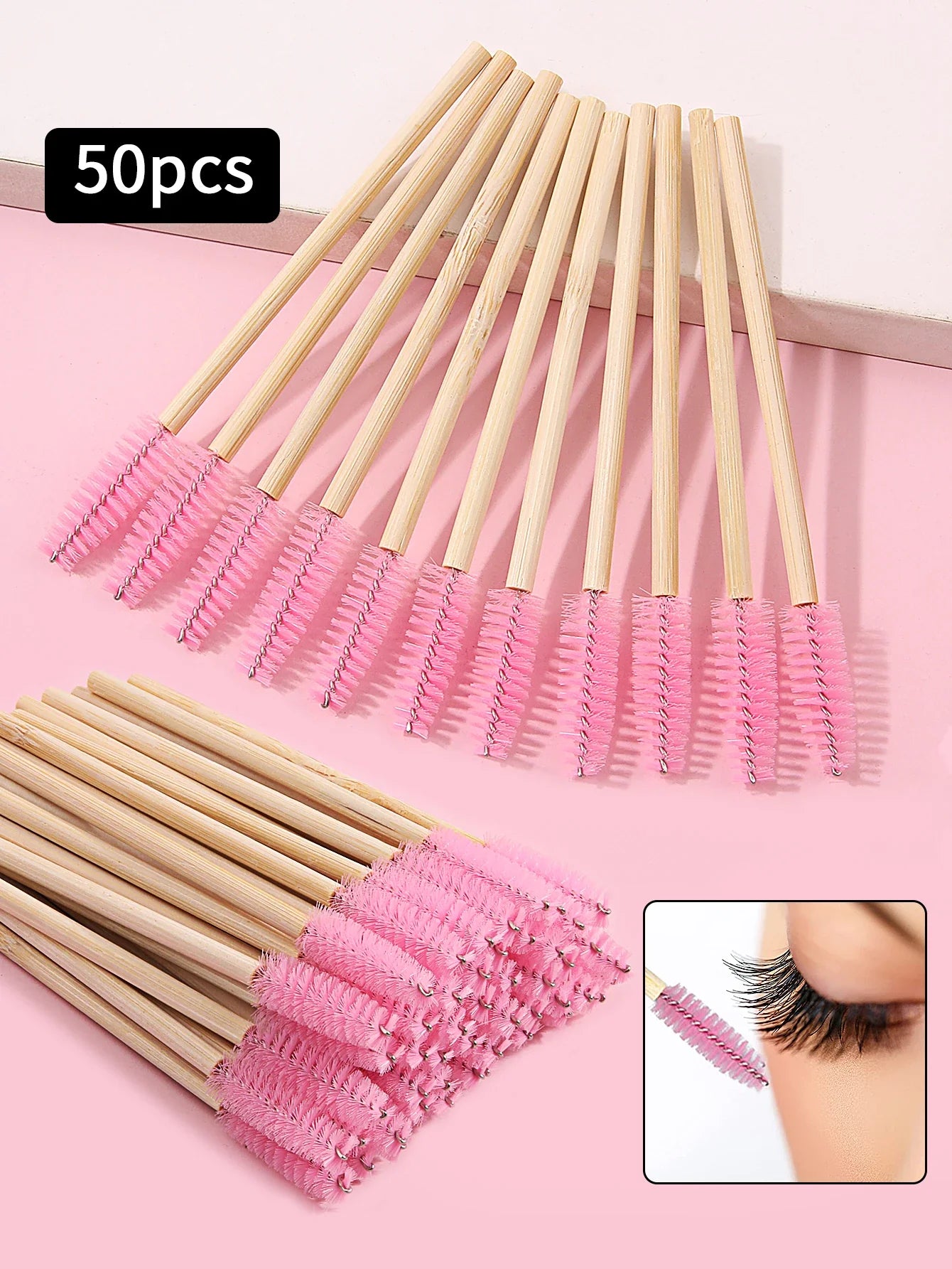 50-Pack Bamboo Mascara Wands & Eyelash Extension Brushes