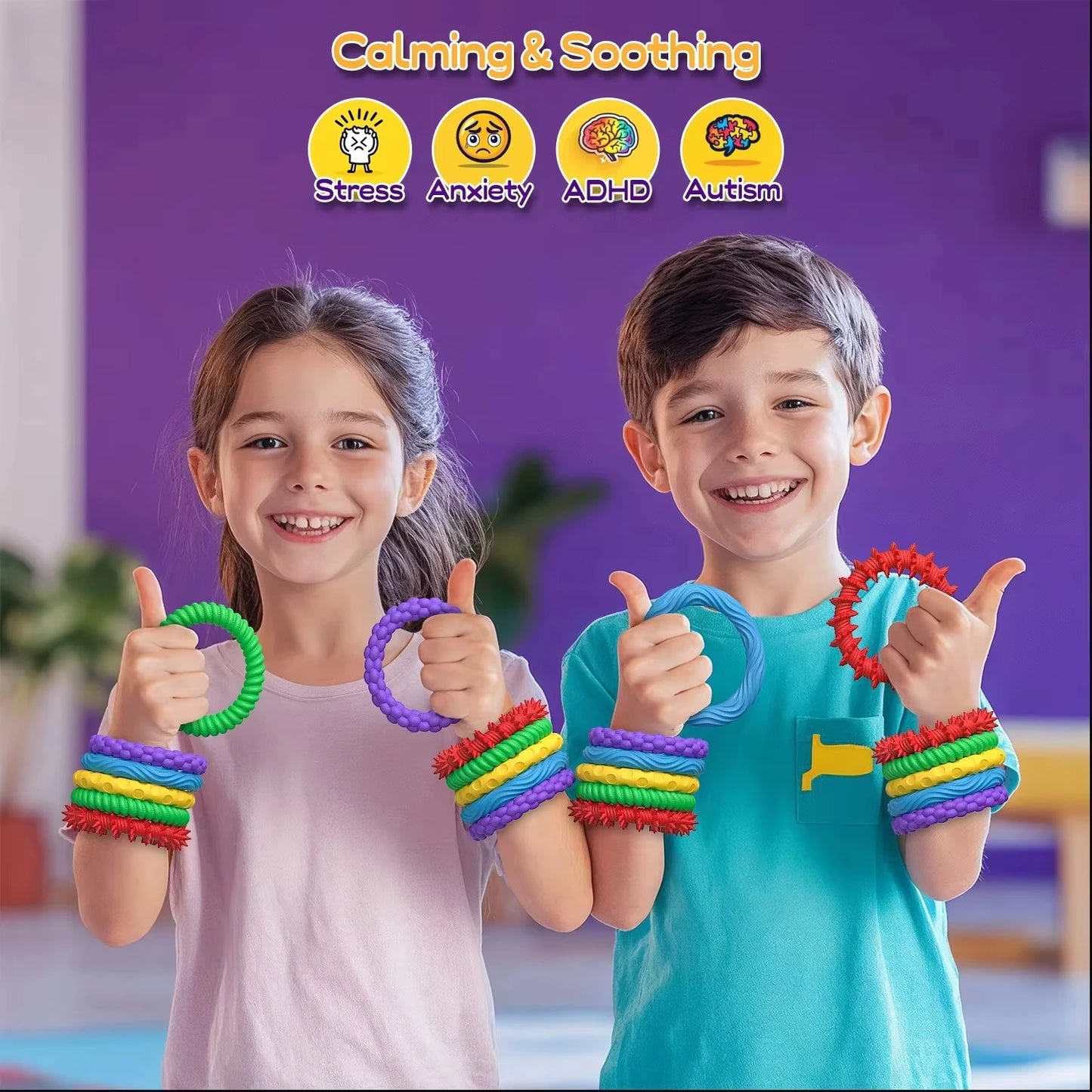 5pcs Sensory Bracelet,EDC Fidgeting Anti Stress Relief Toy Antistress Anxiety Fidget Ring for Kids Children Autism ADHD Silicone Peaceful Pleasures Health and Wellness