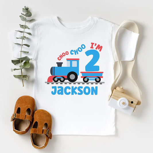 Custom Choo Choo I'm 2 Toddler Shirt | 2nd Birthday Train Tee Kids Birthday Shirt Peaceful Pleasures Health and Wellness