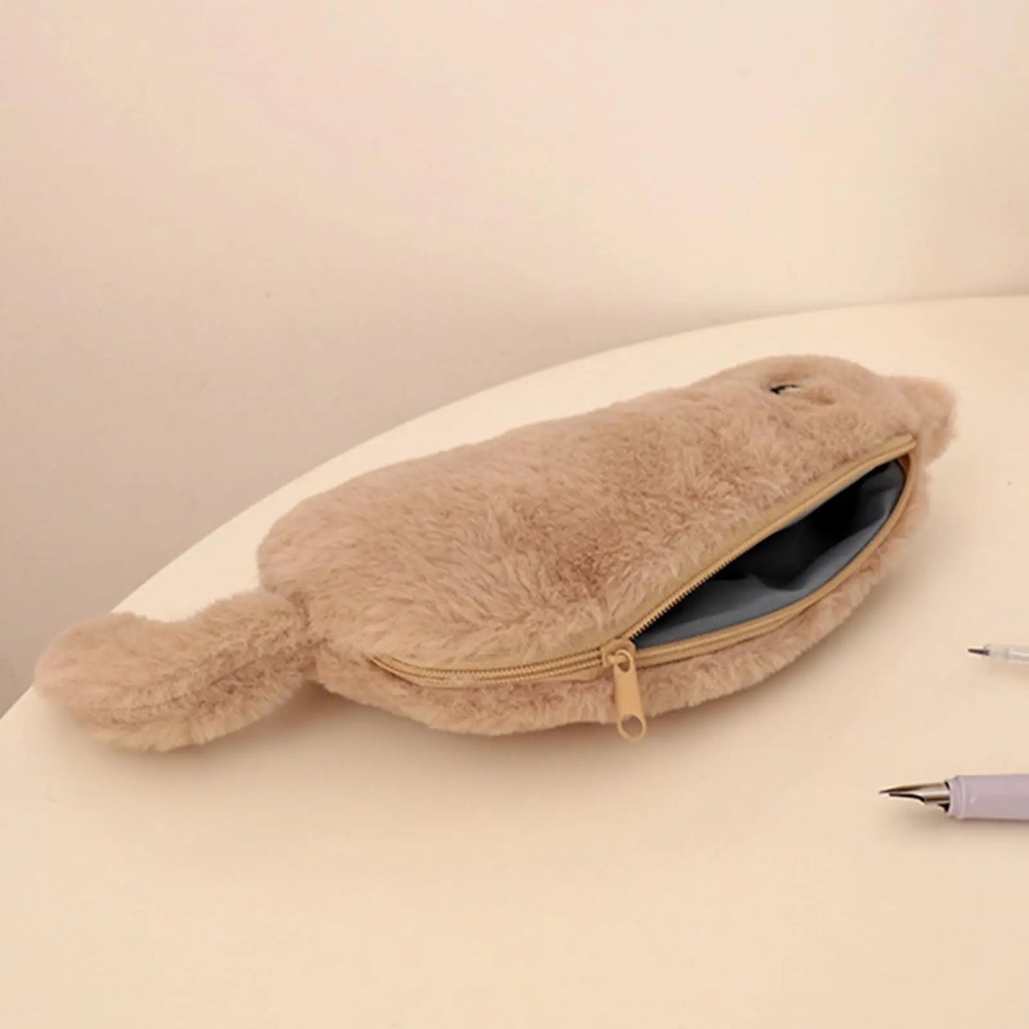 Cute Plush Cat Pencil Case – 3D Animal Pen Pouch for Kids