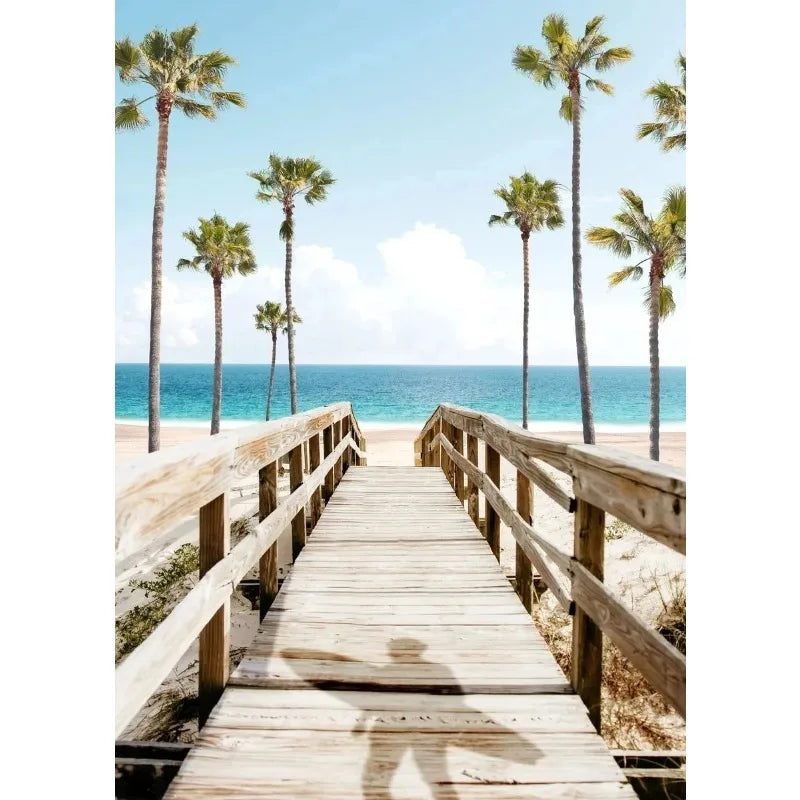 Summer Sunshine Beach Surf Palm Trees Sea View Poster Canvas Paintings Wall Art Pictures Home Decor Peaceful Pleasures Health and Wellness 4 30x40cm Unframed