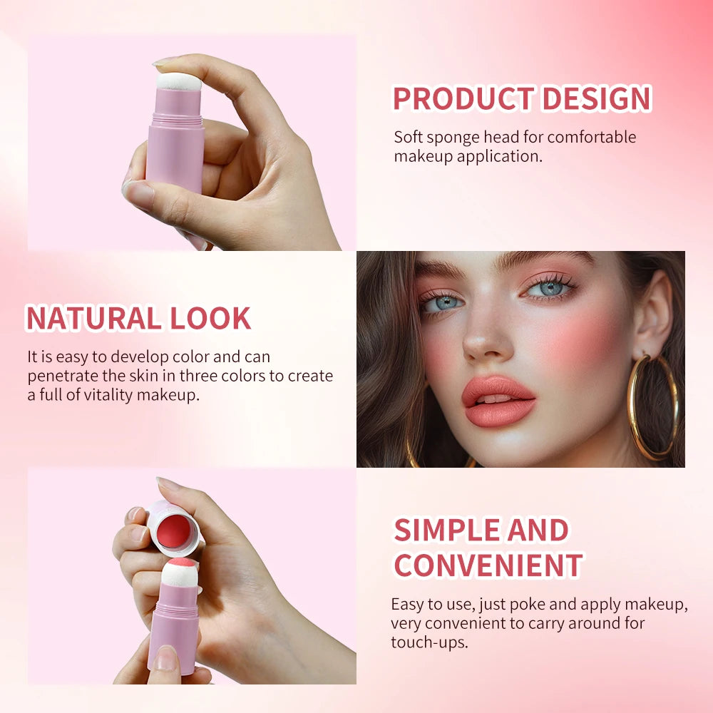 Lakerain Soft Face Blush Stick Girl Korean Style Brightening Dual-Use For Lip And Cheek Waterproof Cheek Blush Sponge Brush Head Peaceful Pleasures Health and Wellness