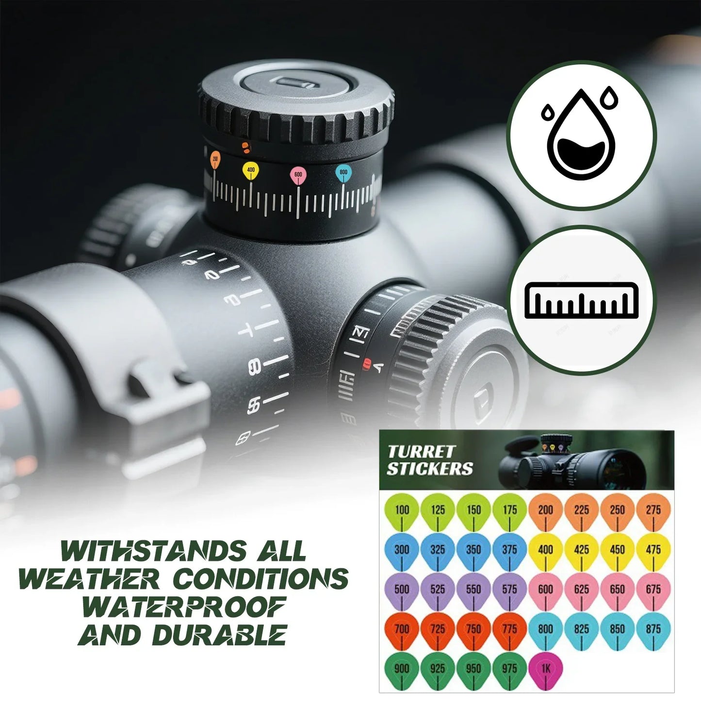 8-Sheet Rifle Scope Turret Stickers for Long Range Shooting