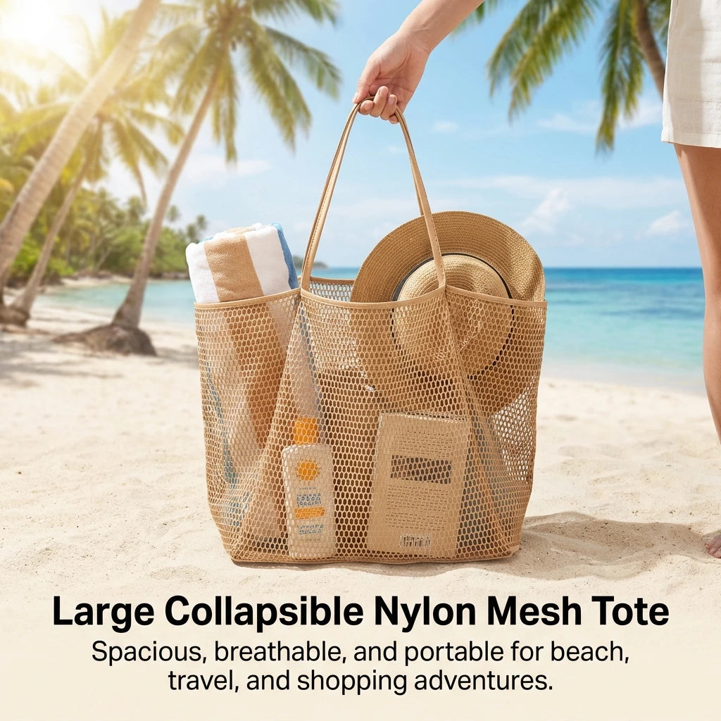 Large Capacity Foldable Nylon Mesh Shoulder Bag for Beach Travel Shopping Peaceful Pleasures Health and Wellness