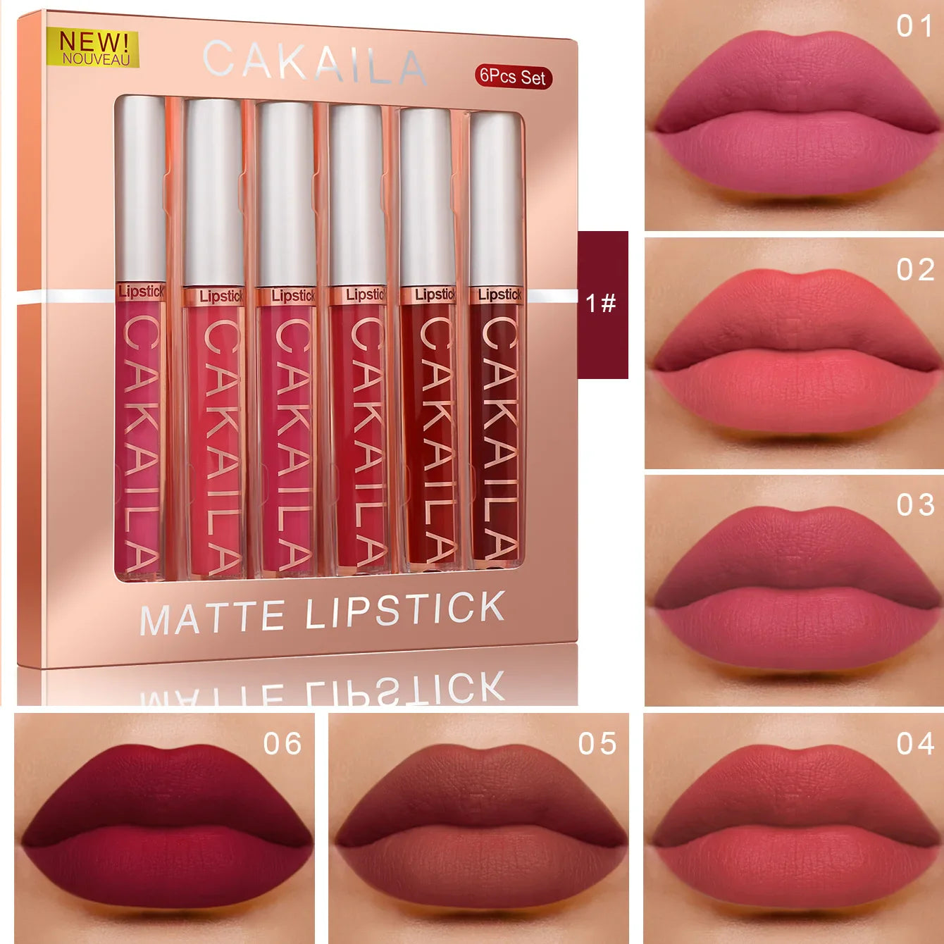 CAKAILA 6-Color Matte Liquid Lipstick Set – Waterproof, Long-Lasting