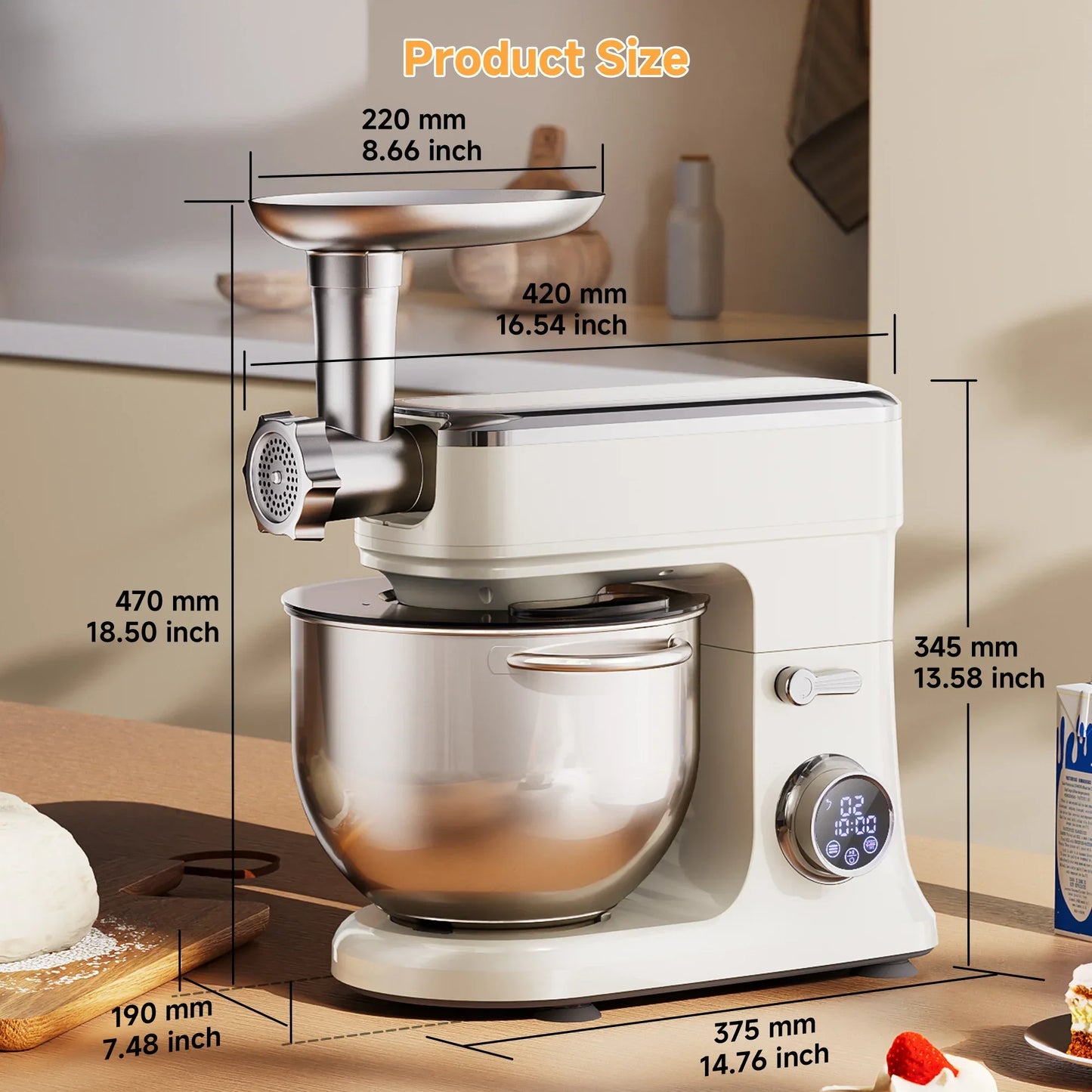 BioloMix 7L Stand Mixer – 1200W DC Motor, 11 Speeds, Dough Hook & Meat Grinder Kitchen Appliance Peaceful Pleasures Health and Wellness