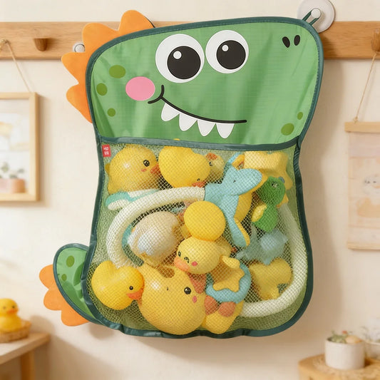 Mesh Bath Toy Organizer – Duck & Dinosaur Hanging Storage Bag Bath Toy Organizer Peaceful Pleasures Health and Wellness
