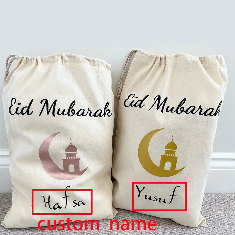 Personalised Eid Mubarak Gift Sack | Mosque Design for Kids Personalised Gift Bag Peaceful Pleasures Health and Wellness