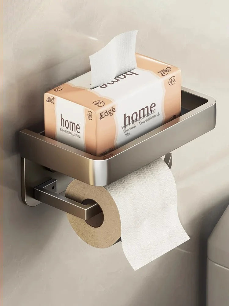 Aluminum Bathroom Tissue Box Holder & Wall Storage Rack