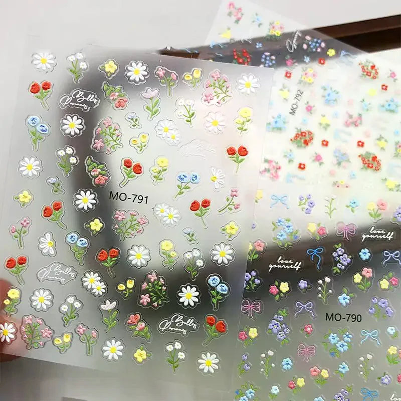 1 Sheet Spring And Summer Floral Nail Art Embossed Nail Art Stickers Nail Art Decal Easy To Apply Nail Decoration DIY Gift Peaceful Pleasures Health and Wellness