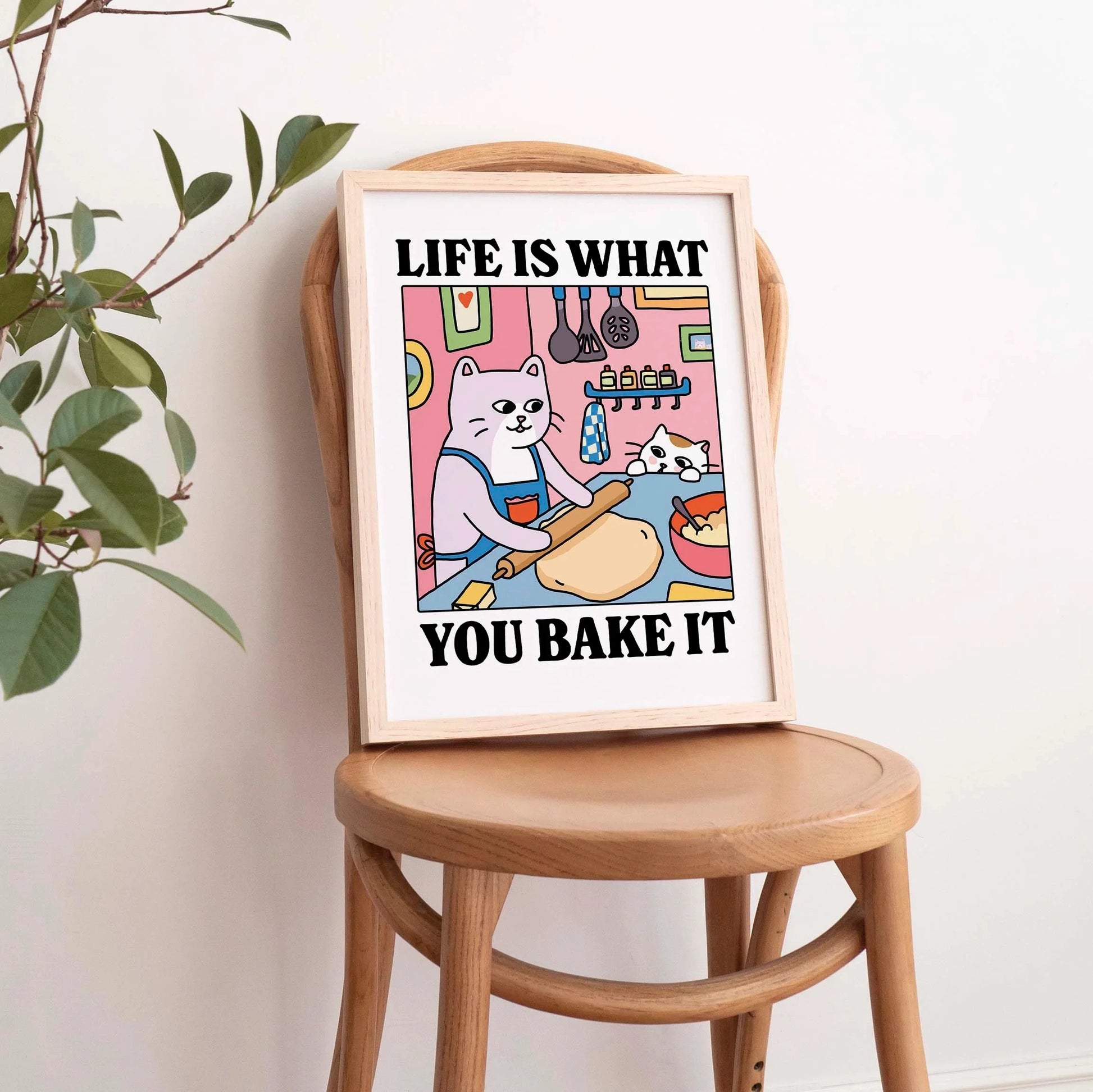 Life Is What You Bake It Cartoon Cat Wall Art Prints Canvas Painting Poster Picture For Living Children Room Home Decor Gift Peaceful Pleasures Health and Wellness