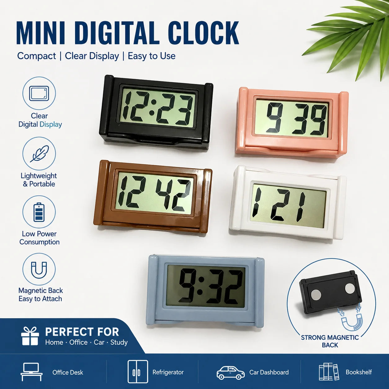 Digital Car Clock Small Car Dashboard Clock Self Adhesive Stick Mini Digital Clock Car Accessories For Vehicles Accessories Peaceful Pleasures Health and Wellness