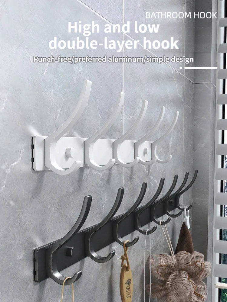 No-Drill 6-Hook Aluminum Wall Coat Hanger Rack | Bedroom & Kitchen