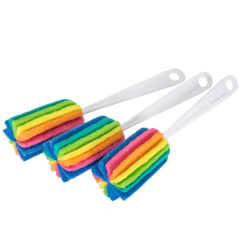 3Pcs Rainbow Sponge Brush Water Bottle Cup Mug Glass Washing Sponge Cleaning Brush Scrubber with Handle Cleaning Utensils Peaceful Pleasures Health and Wellness 3PCS L