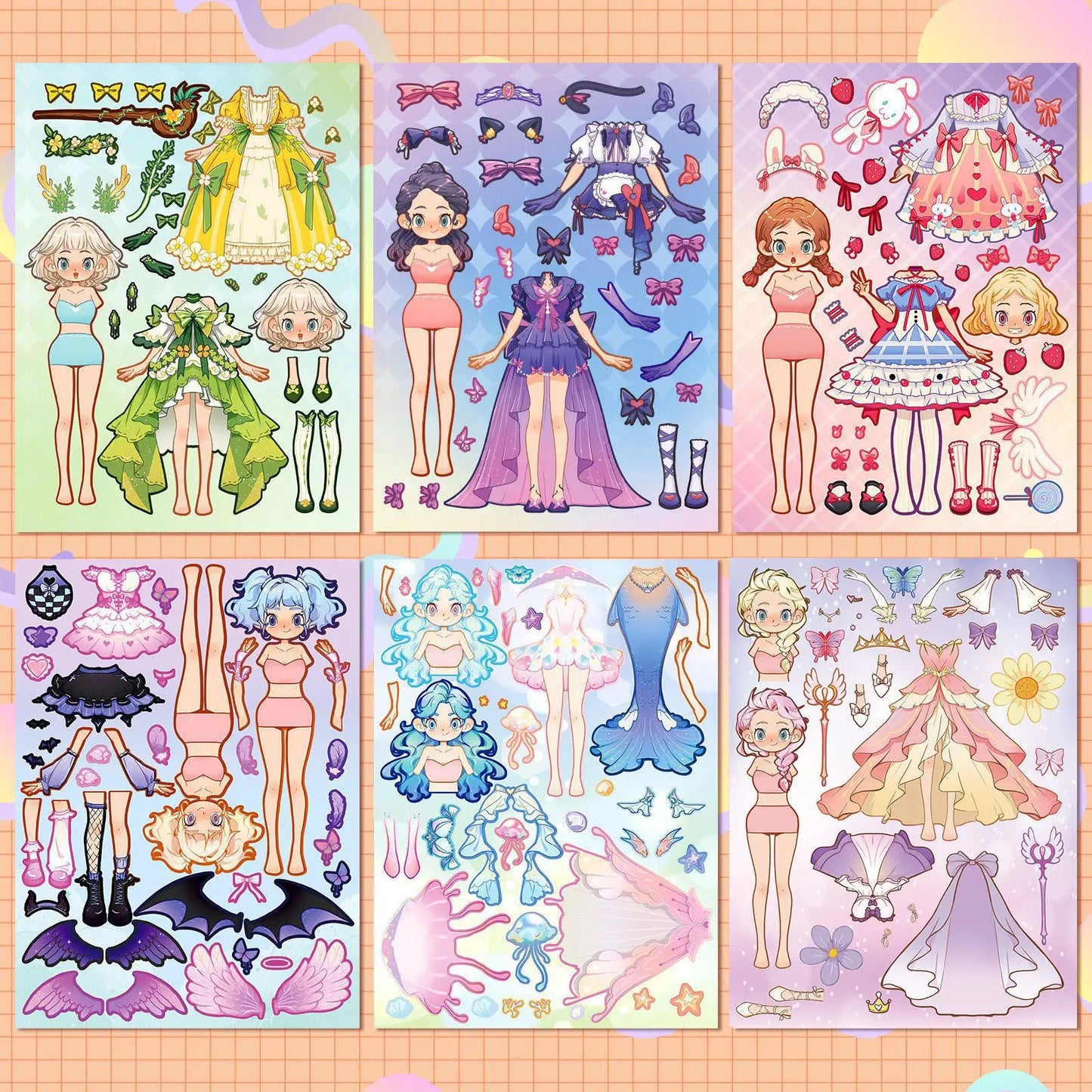 6-Pack Princess Face Swap DIY Dress-Up Waterproof Stickers for Kids
