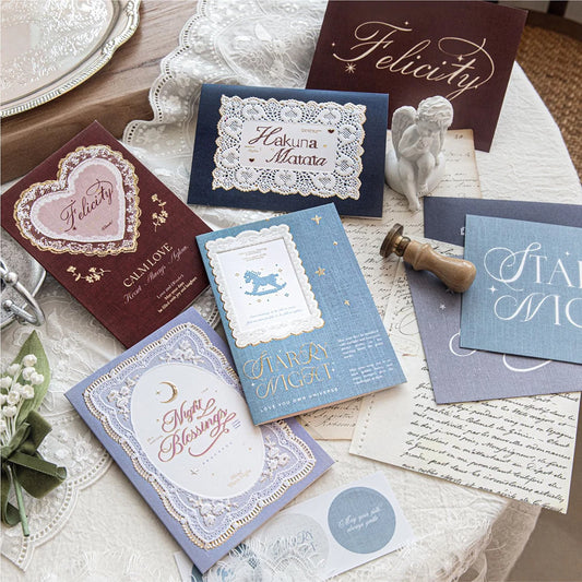Stamping Relief Greeting Card&envelope Lace Poetry Series High-end Peaceful Pleasures Health and Wellness