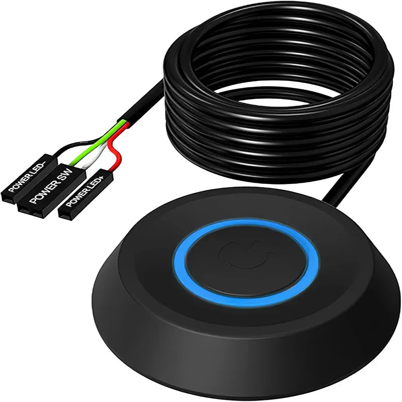 Desktop PC External Power Switch Blue LED Button Remote On/Off Extension Cable for Computer Case Home Office Peaceful Pleasures Health and Wellness Style B Black 2m