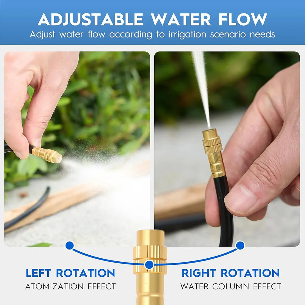 20-5m 3/8" 9/12mm Misting Cooling System Garden Irrigation 80mesh Filter 360° Free-bend Brass Nozzle Adjustable Atomizer Sprayer Peaceful Pleasures Health and Wellness