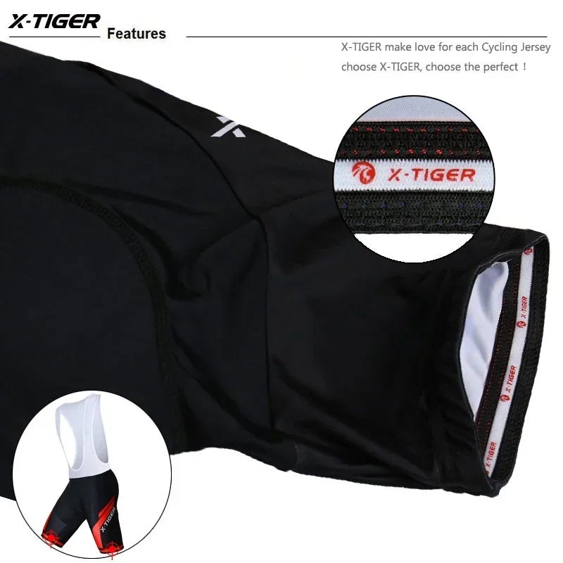 X-TIGER Men's Cycling Bib Shorts – 5D Gel Pad & Lycra