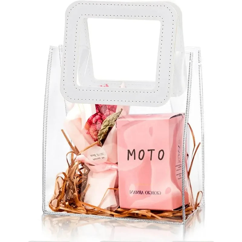 Clear PVC Gift Bag Leather Handle 18×10×20cm | Party & Wedding