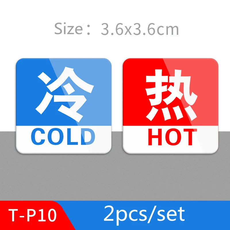 Hot & Cold Faucet Label Stickers – Acrylic Self-Adhesive Signs