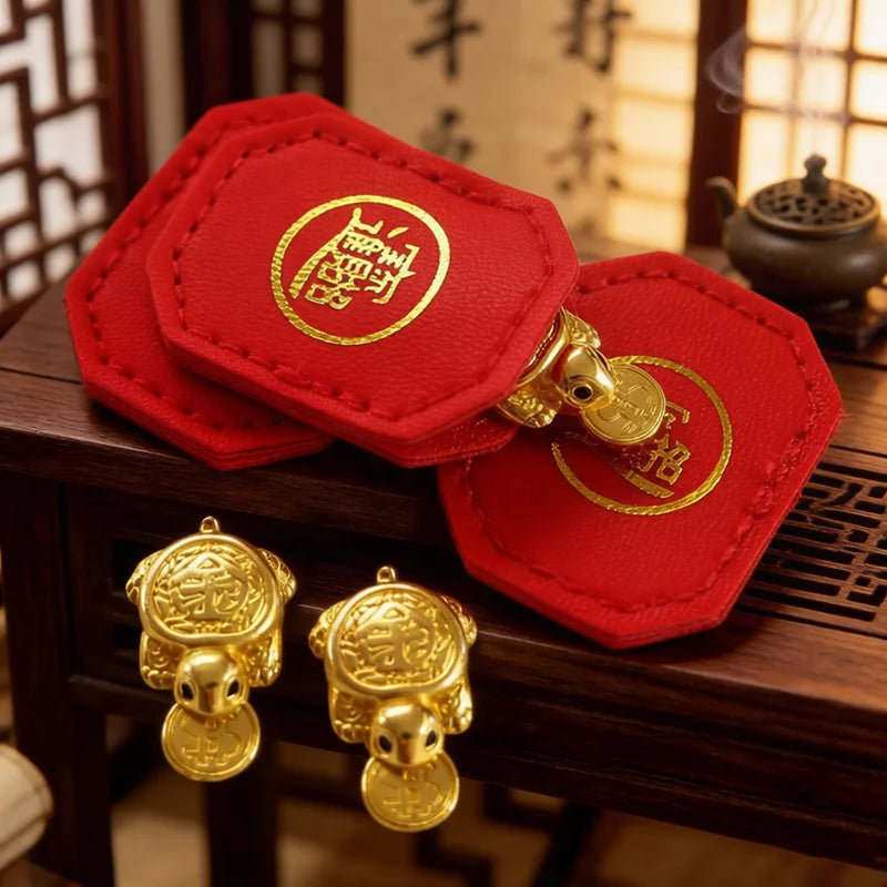 Feng Shui Money Turtle Lucky Charm Wallet Ornament – Gold Feng Shui Ornament Peaceful Pleasures Health and Wellness