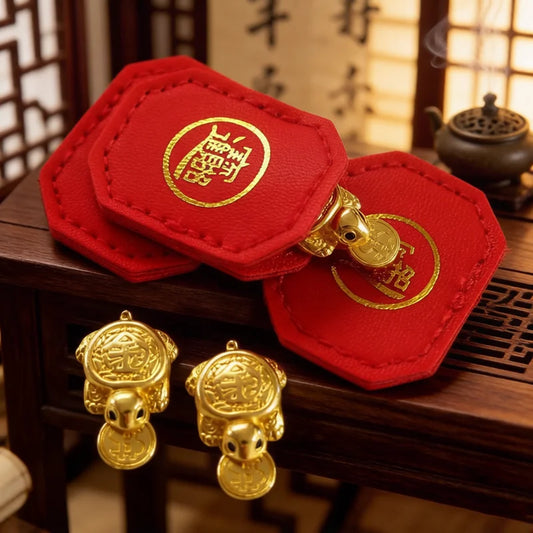 Feng Shui Money Turtle Lucky Charm Wallet Ornament – Gold Feng Shui Ornament Peaceful Pleasures Health and Wellness