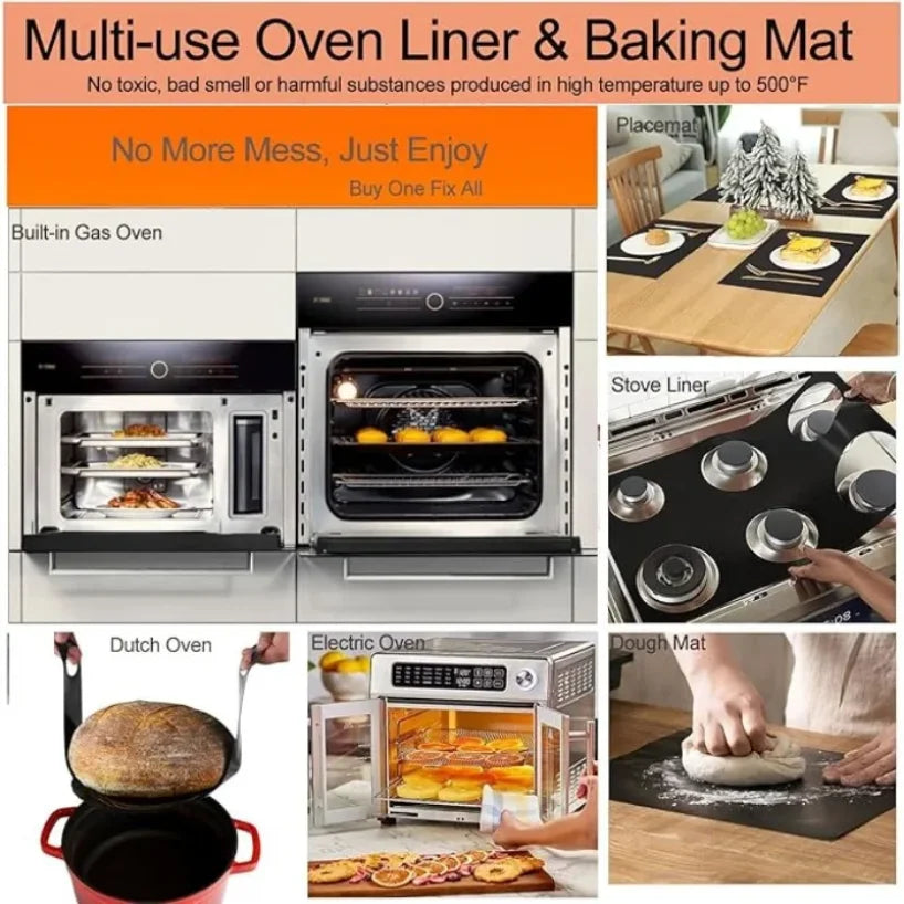 2-Pack Non-Stick Oven Liner & BBQ Grill Mat 60x40cm