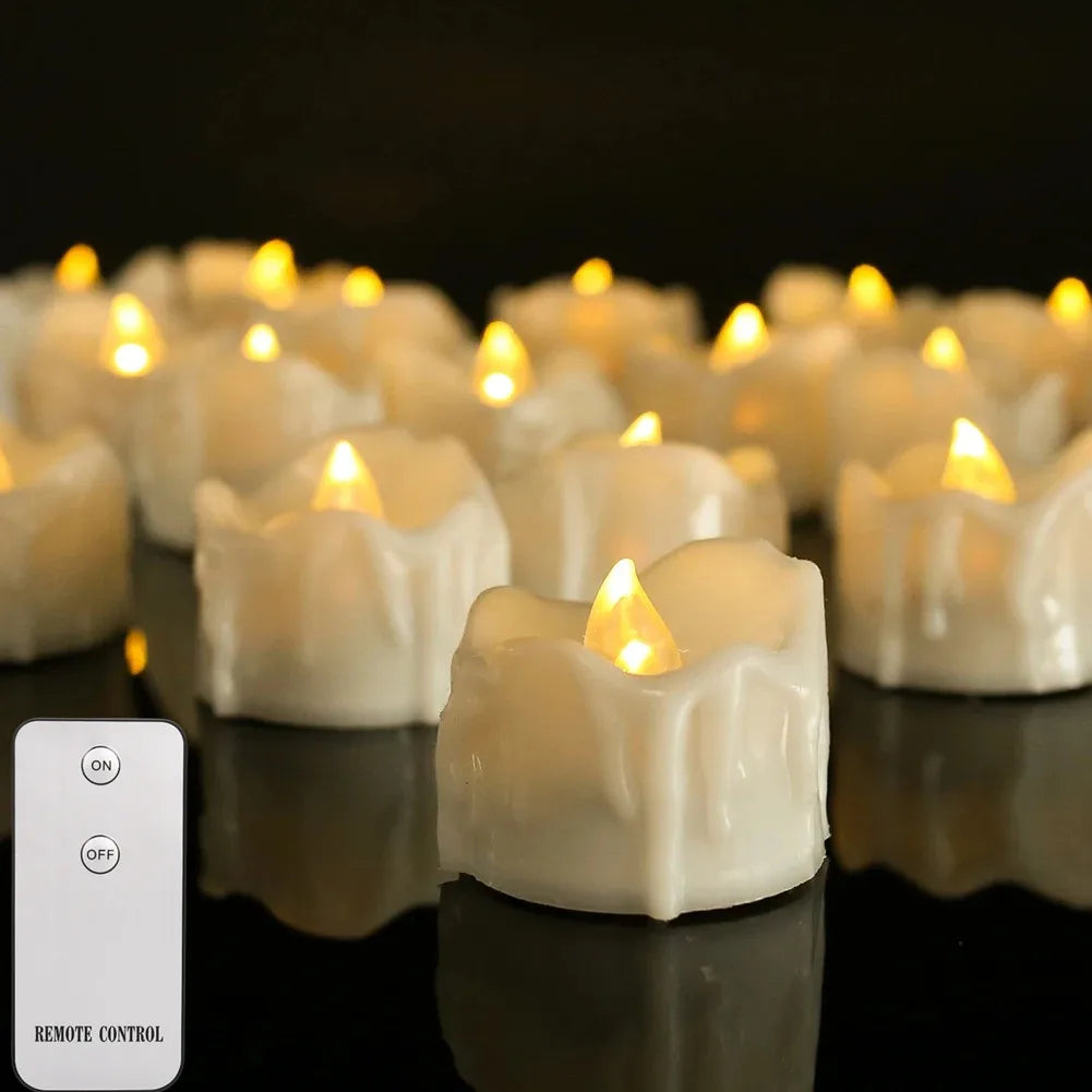 Flameless LED Electronic Candle with Remote Control LED Lighting with Flickering Flame Tea Lights Wedding Party Home Decor Peaceful Pleasures Health and Wellness 12 Pcs B