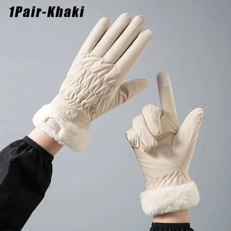 Women's Plush Full Finger Winter Skiing Gloves – Anti-Slip