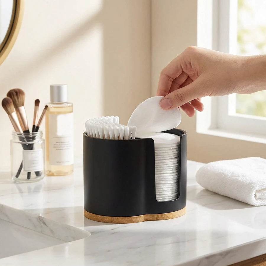 2-Slot Cotton Swab & Q-Tip Holder – Bathroom Organizer Dispenser Jar